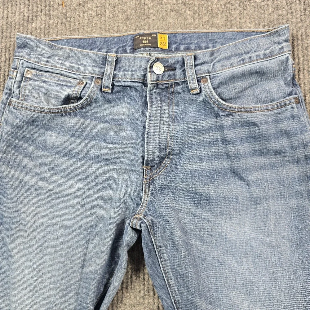 J.CREW 484 Jeans Mens 31x32 Blue Light Wash Straight Slim‎ Denim Zip Fly 30x30